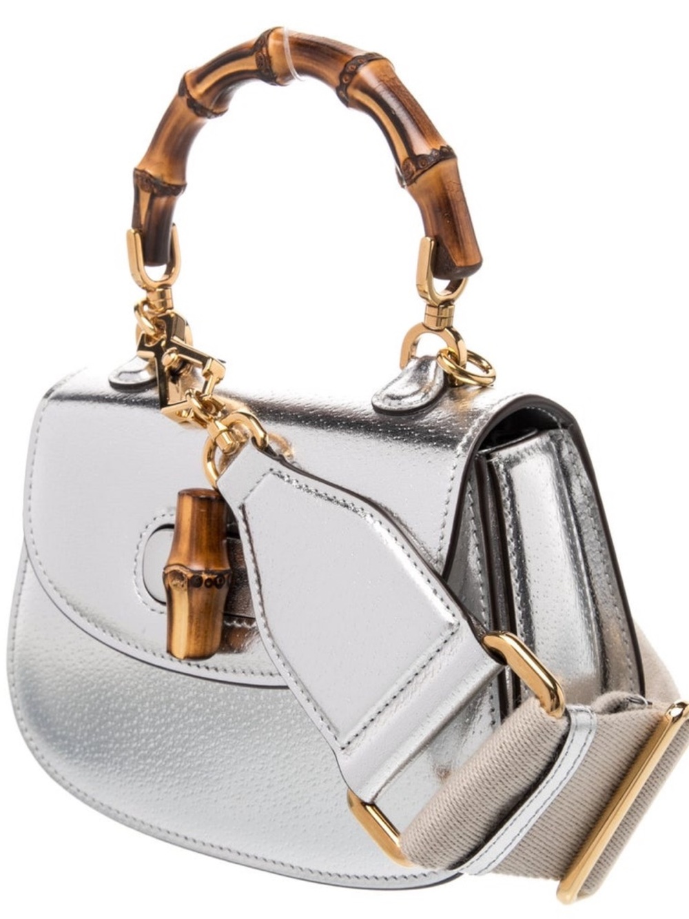 Gucci mini Silver Leather Top-Handle Bag with Bamboo Accent - Picture 2 of 5